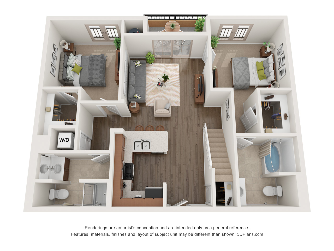 Floor plan for 2 beds, 2 baths, 1144 sqft
